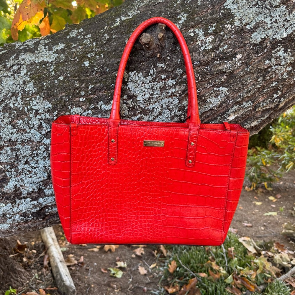 Kate Spade New York Croc-Embossed Red Leather Tote Bag